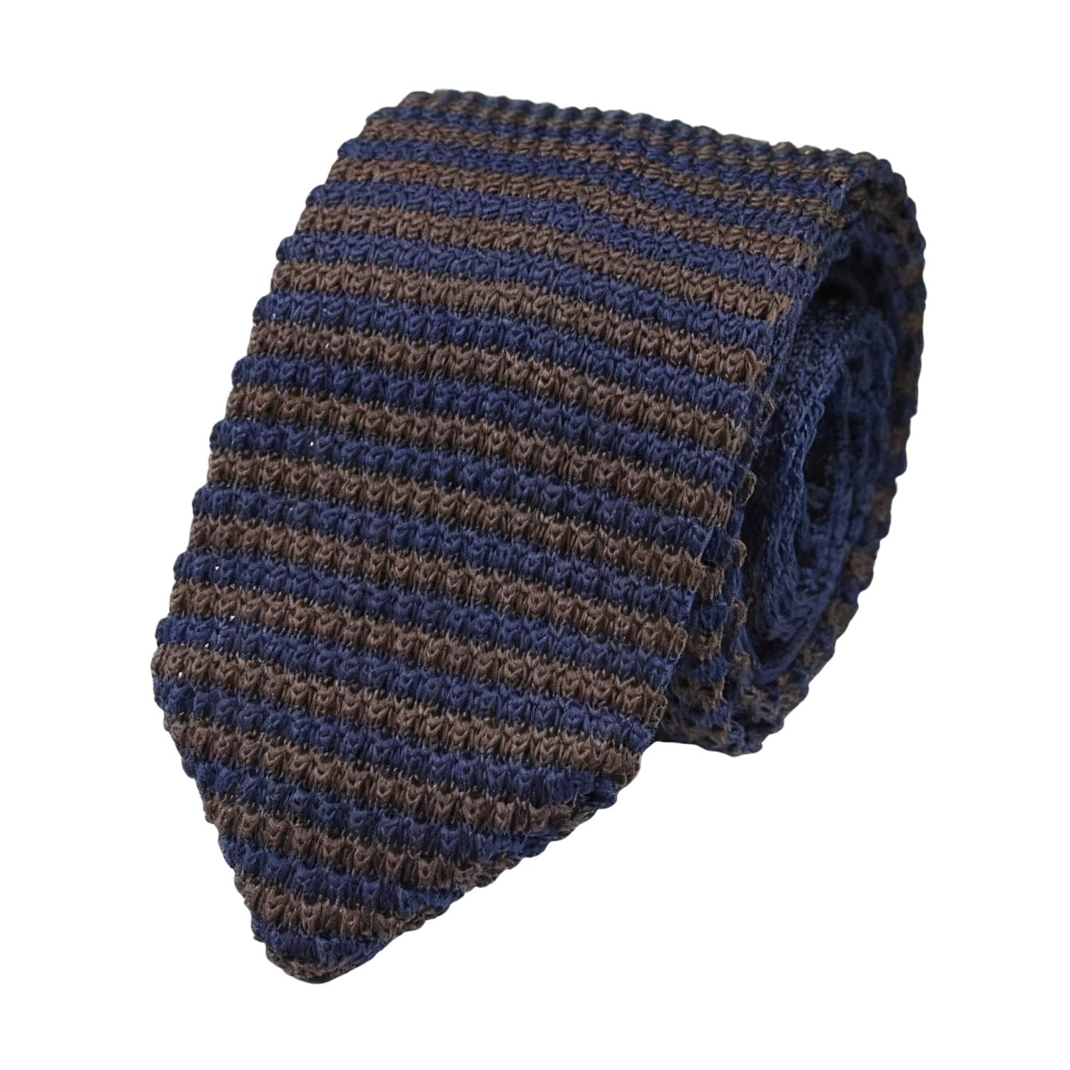 Blue With Brown Stripes Knitted Necktie