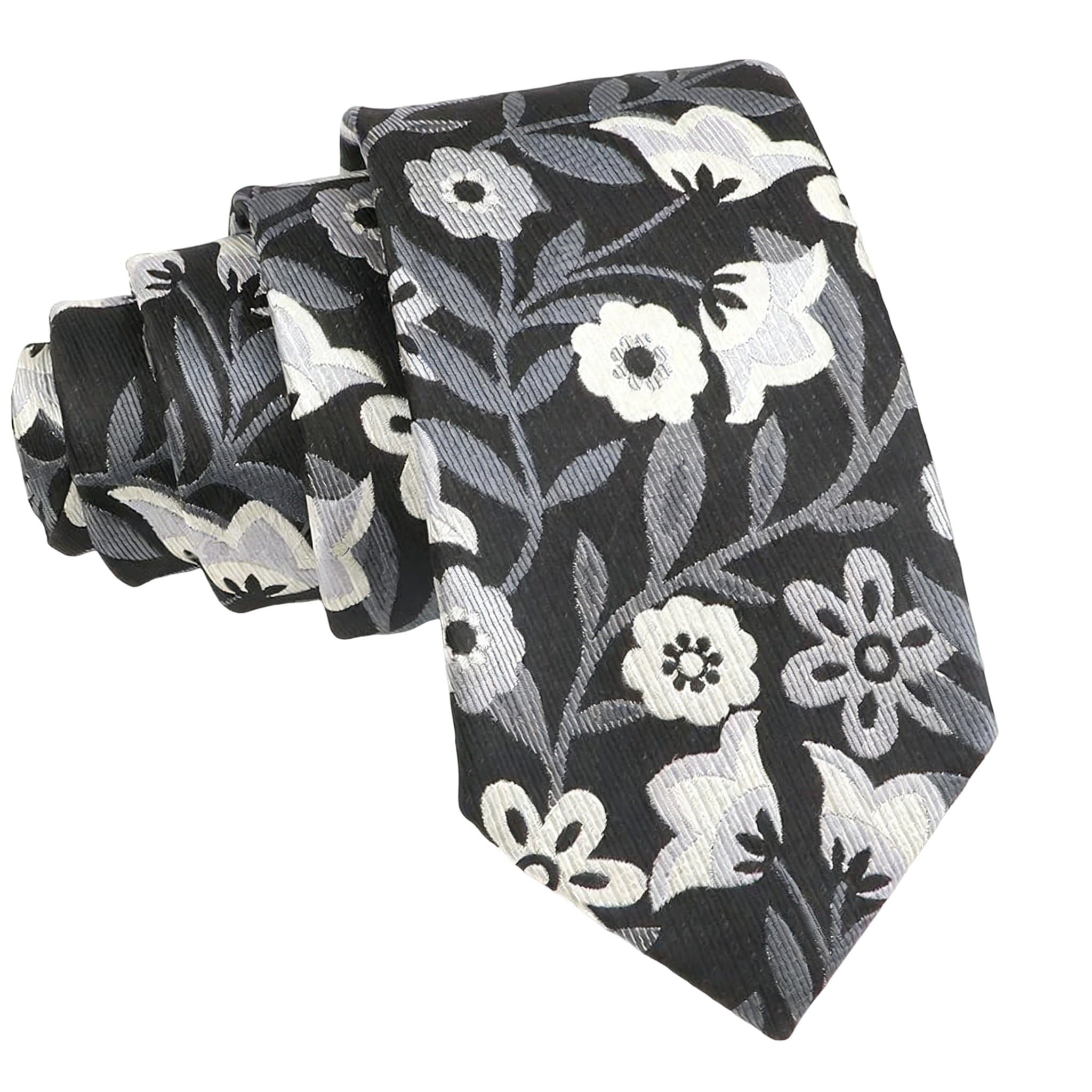 Black White Floral Necktie