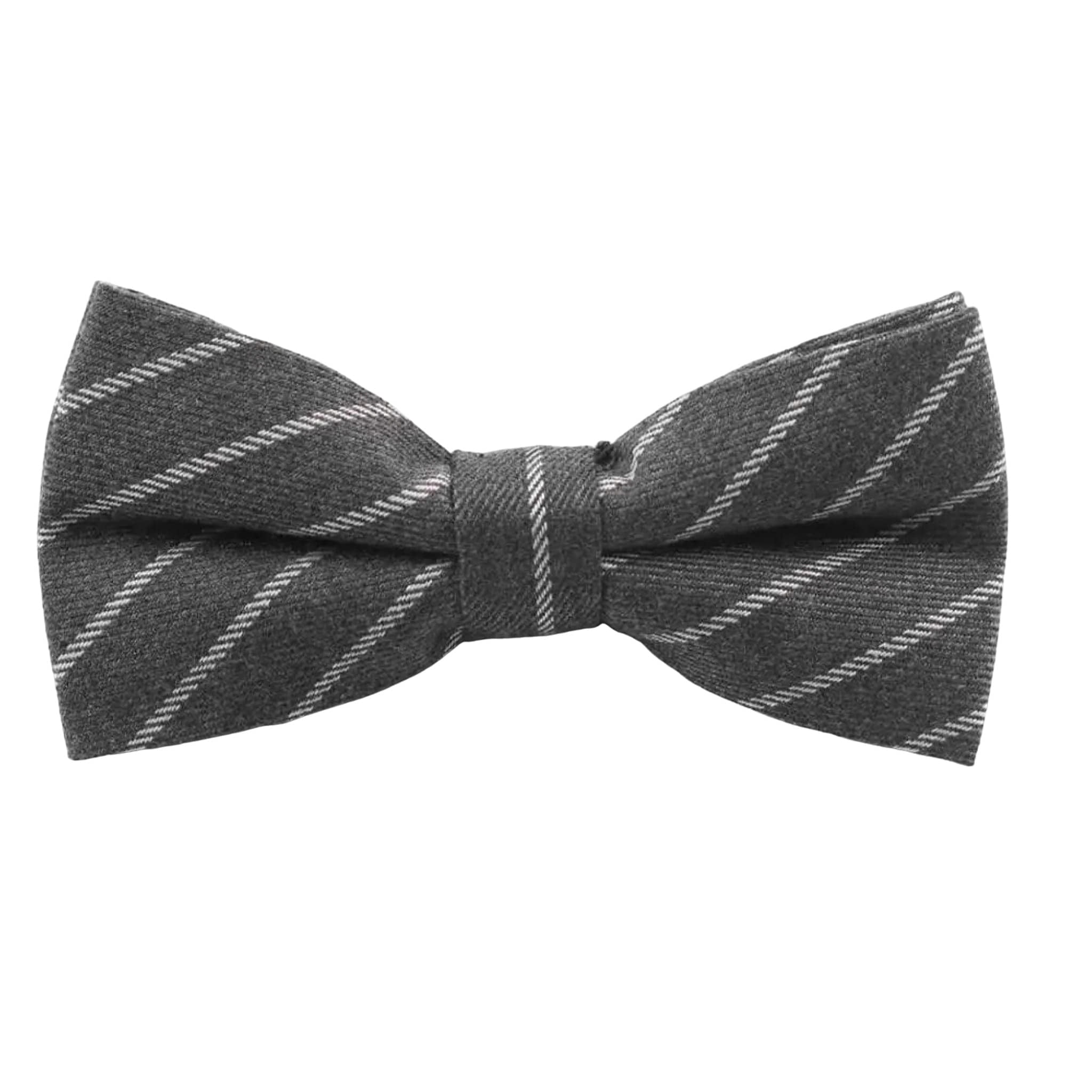 Gray White Striped Bow Tie