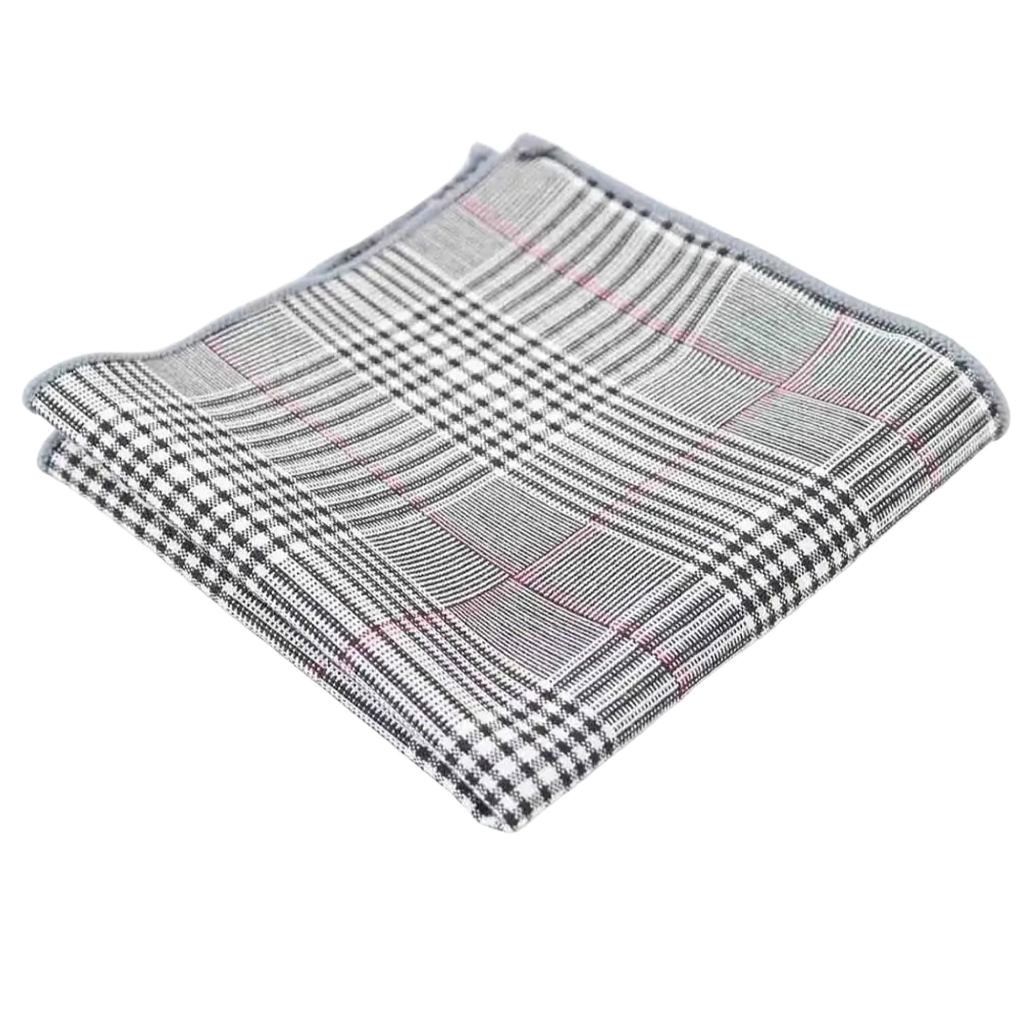 Grey Pink Plaid Pocket Square