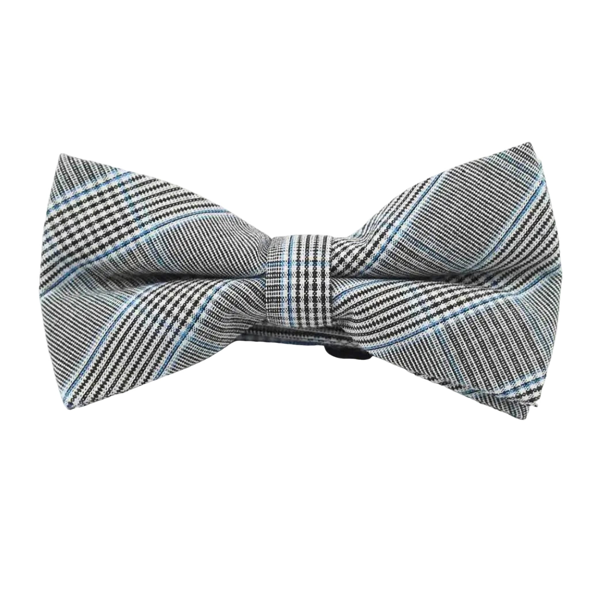 Grey Blue Plaid Bow Tie