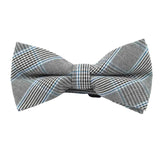 Grey Blue Plaid Bow Tie