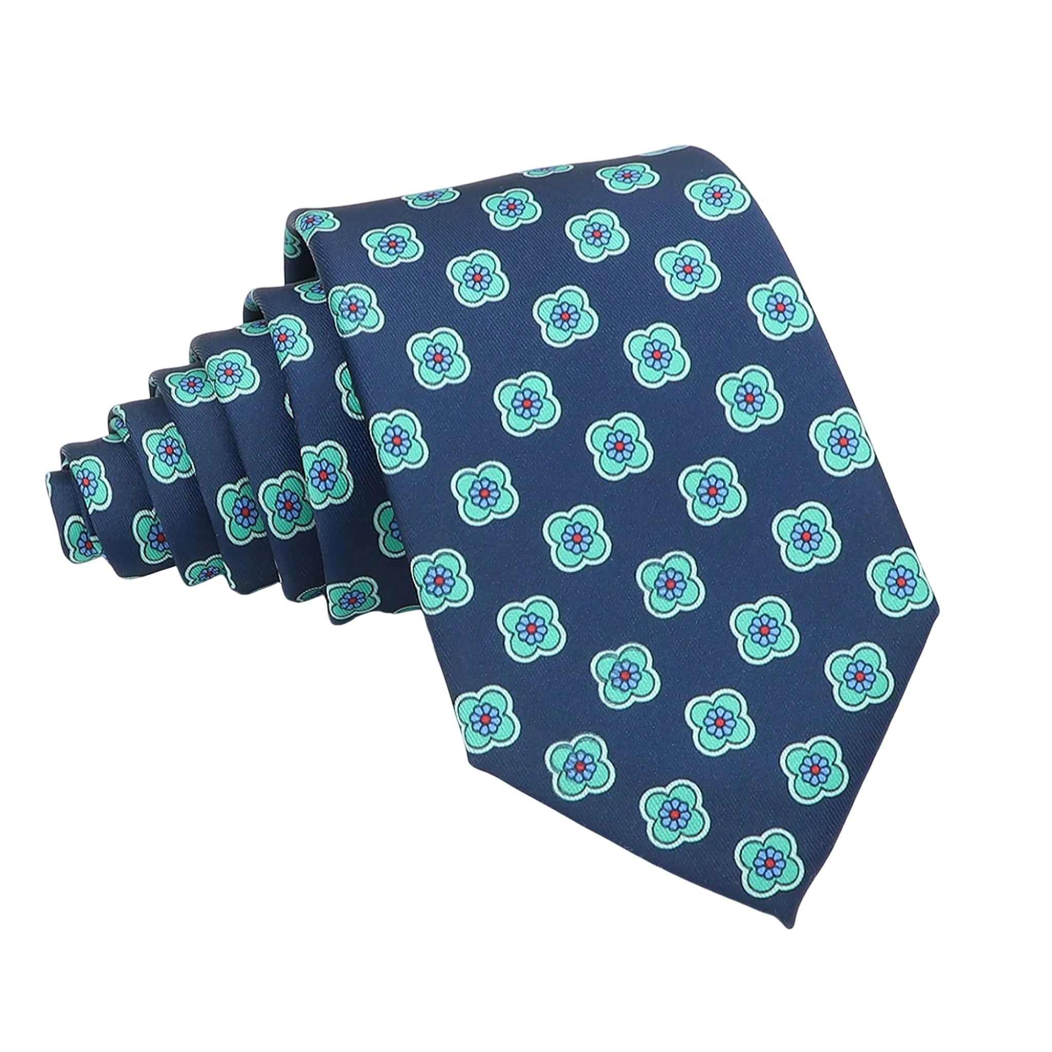 Navy Blue Cyan Floral Necktie