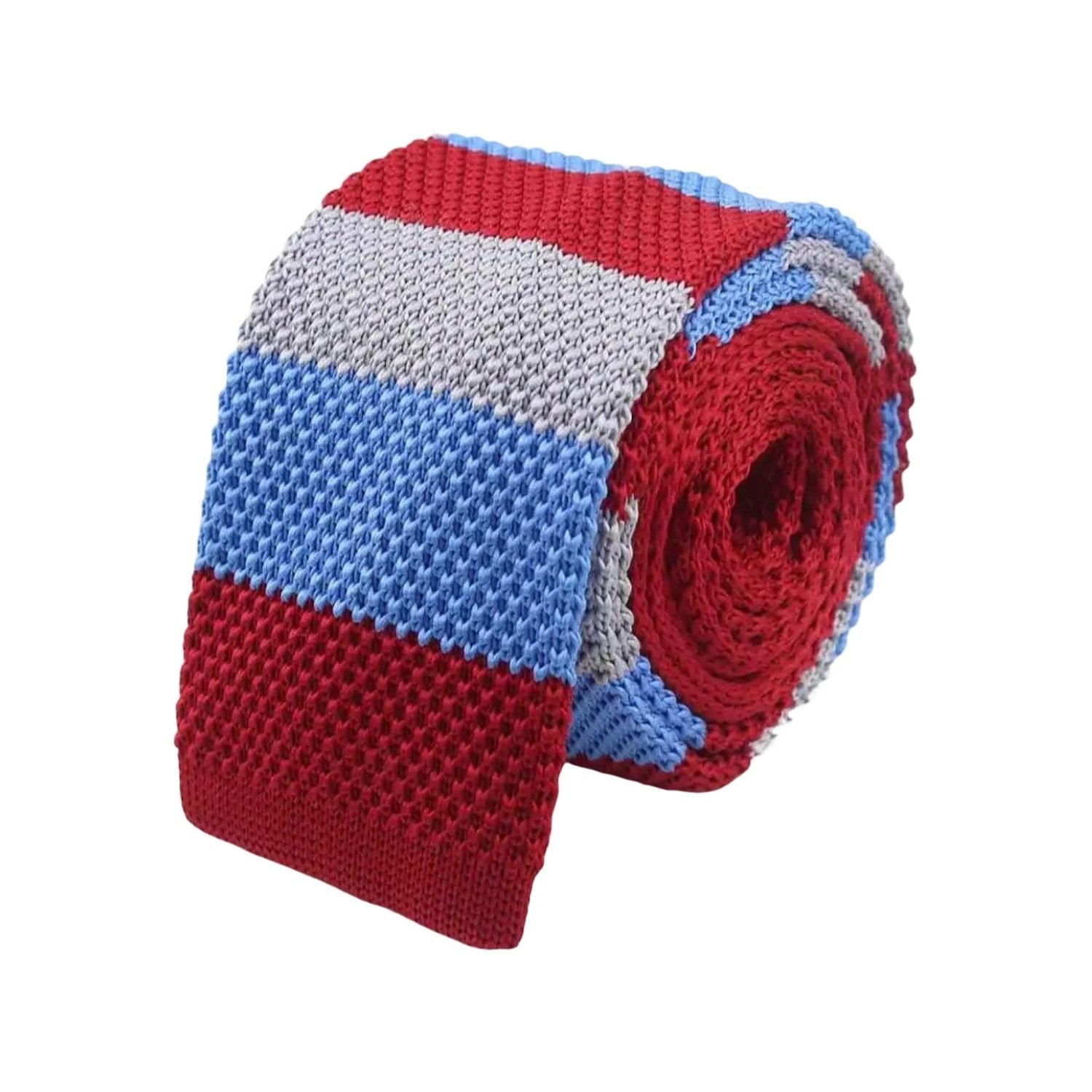 Red With Blue Gray Striped Knitted Necktie