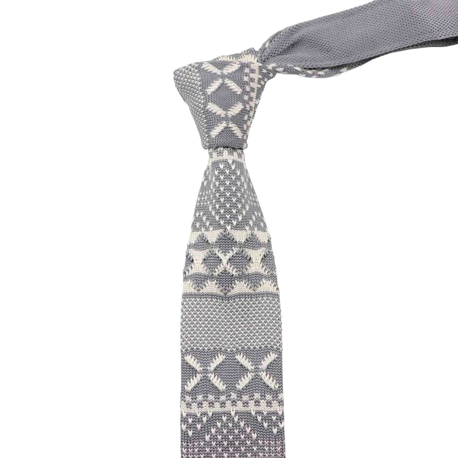 Gray With White Geometric Necktie