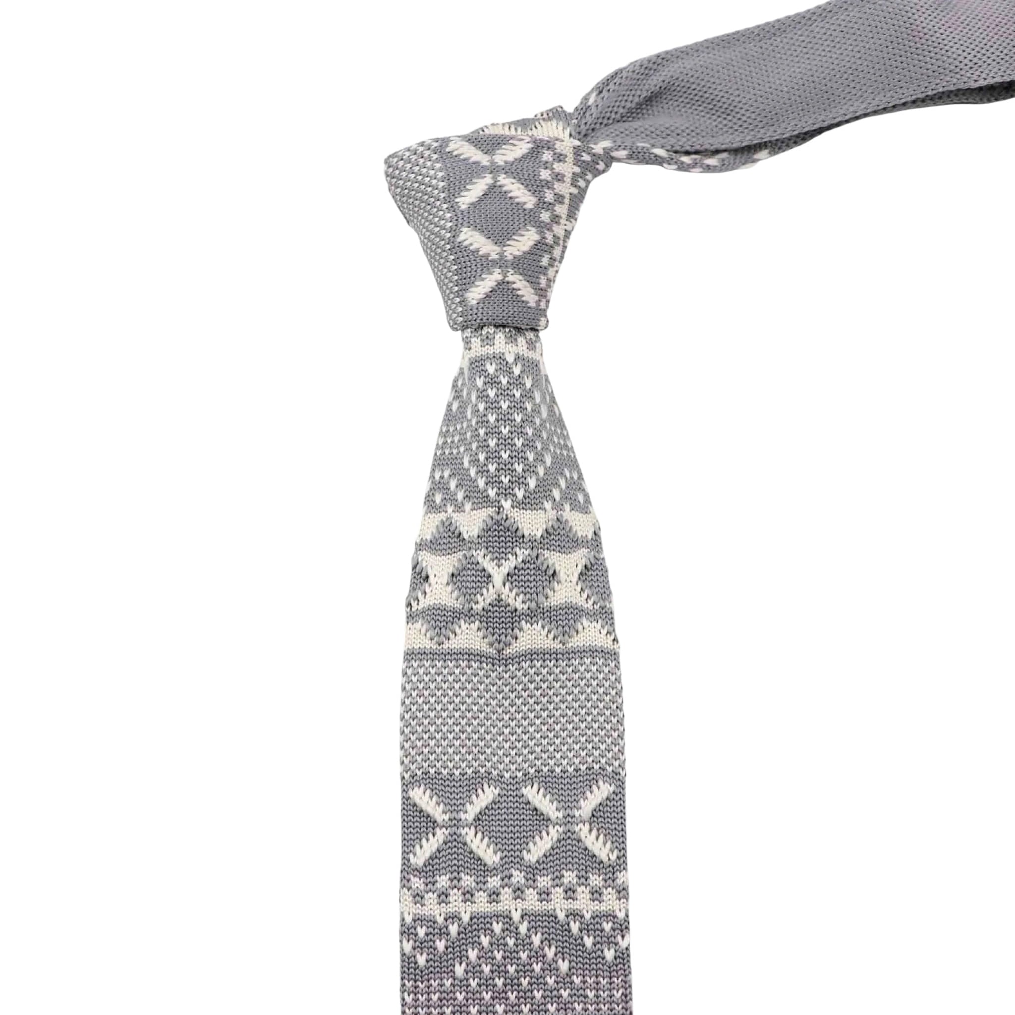 Gray White Knitted Tie