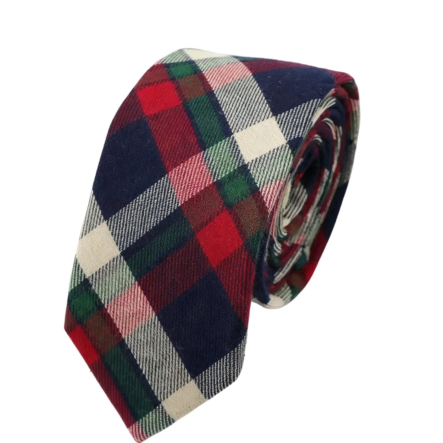 Navy With Red Green White Plaid Necktie