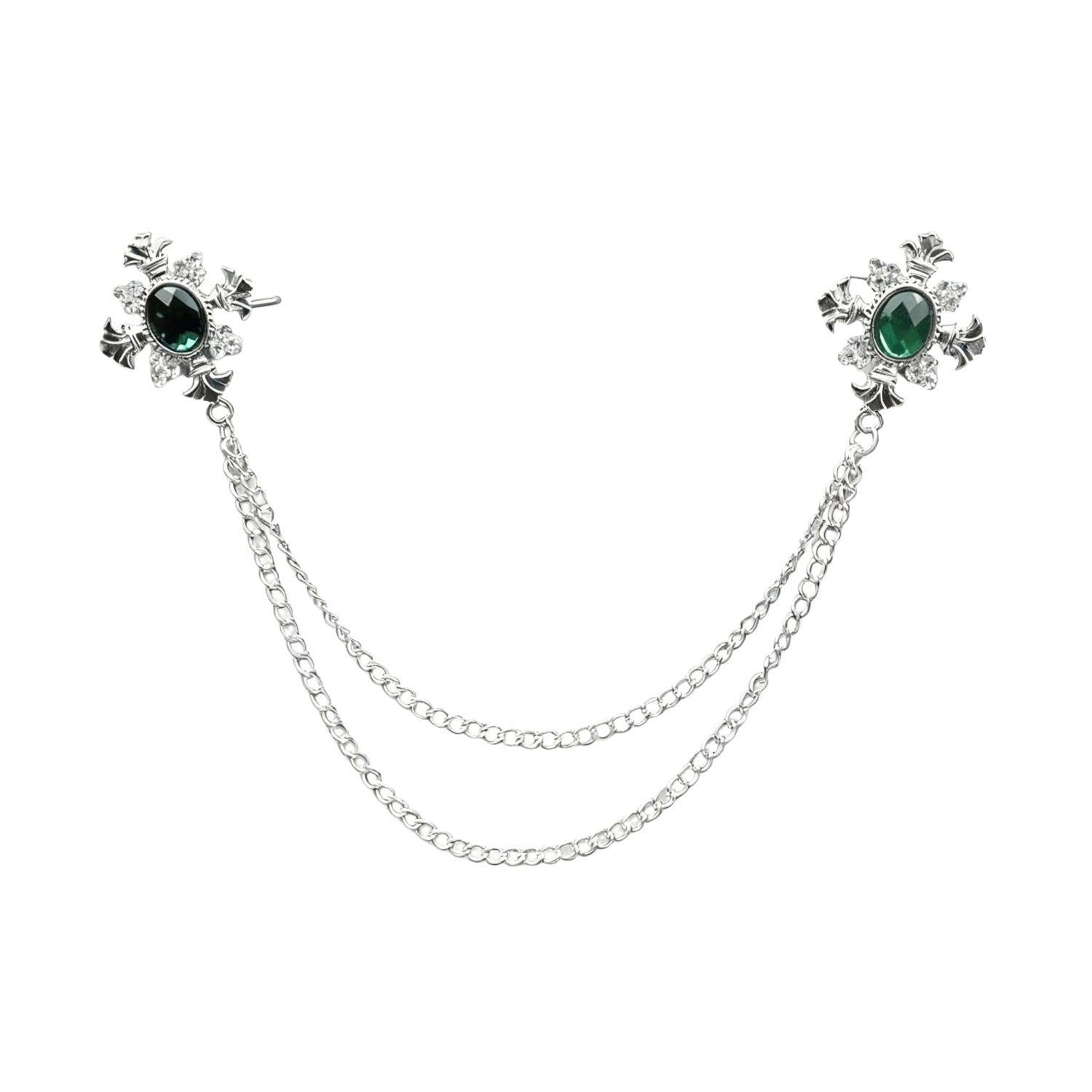 Silver With Green Oval Gemstones Suspender