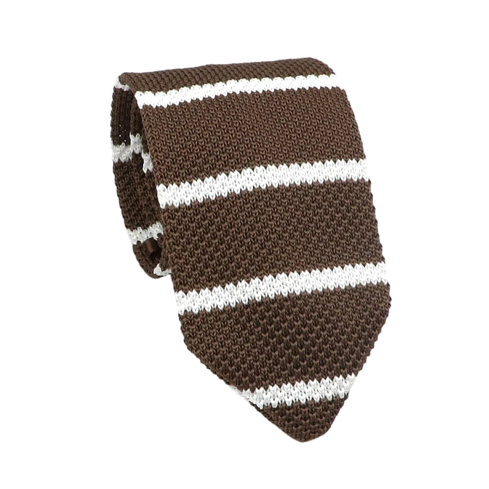 Brown White Striped Necktie