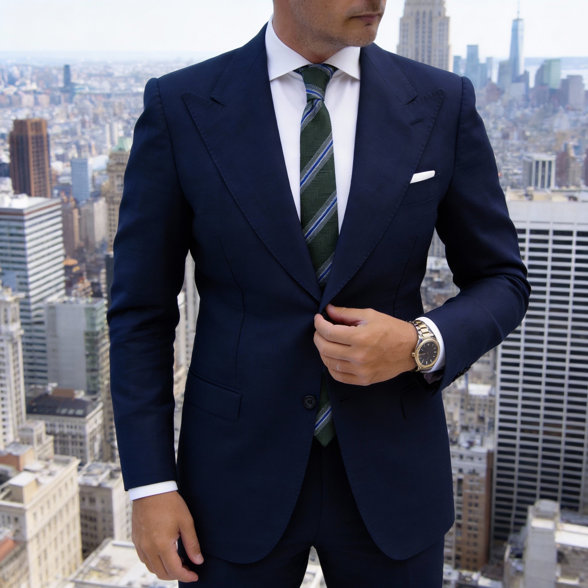 Green With Blue White Striped Necktie