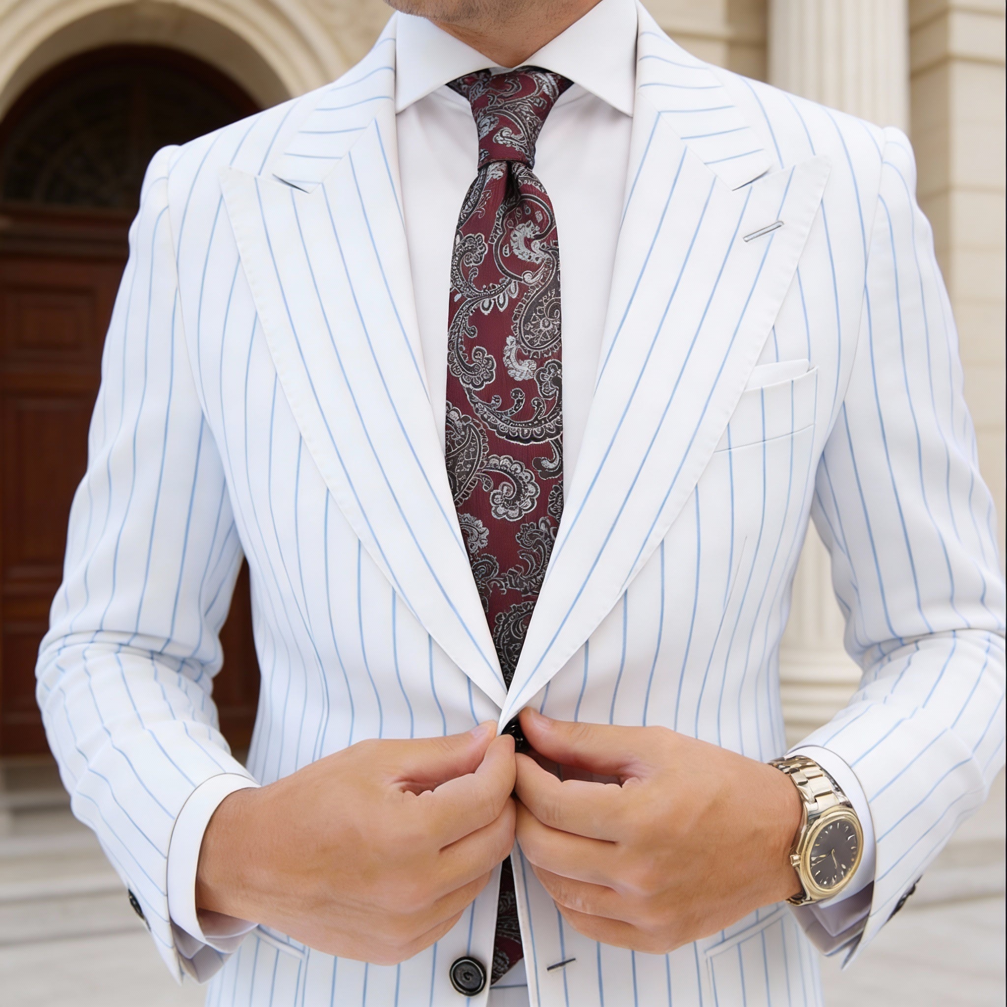 Red with Brown White Paisley Necktie