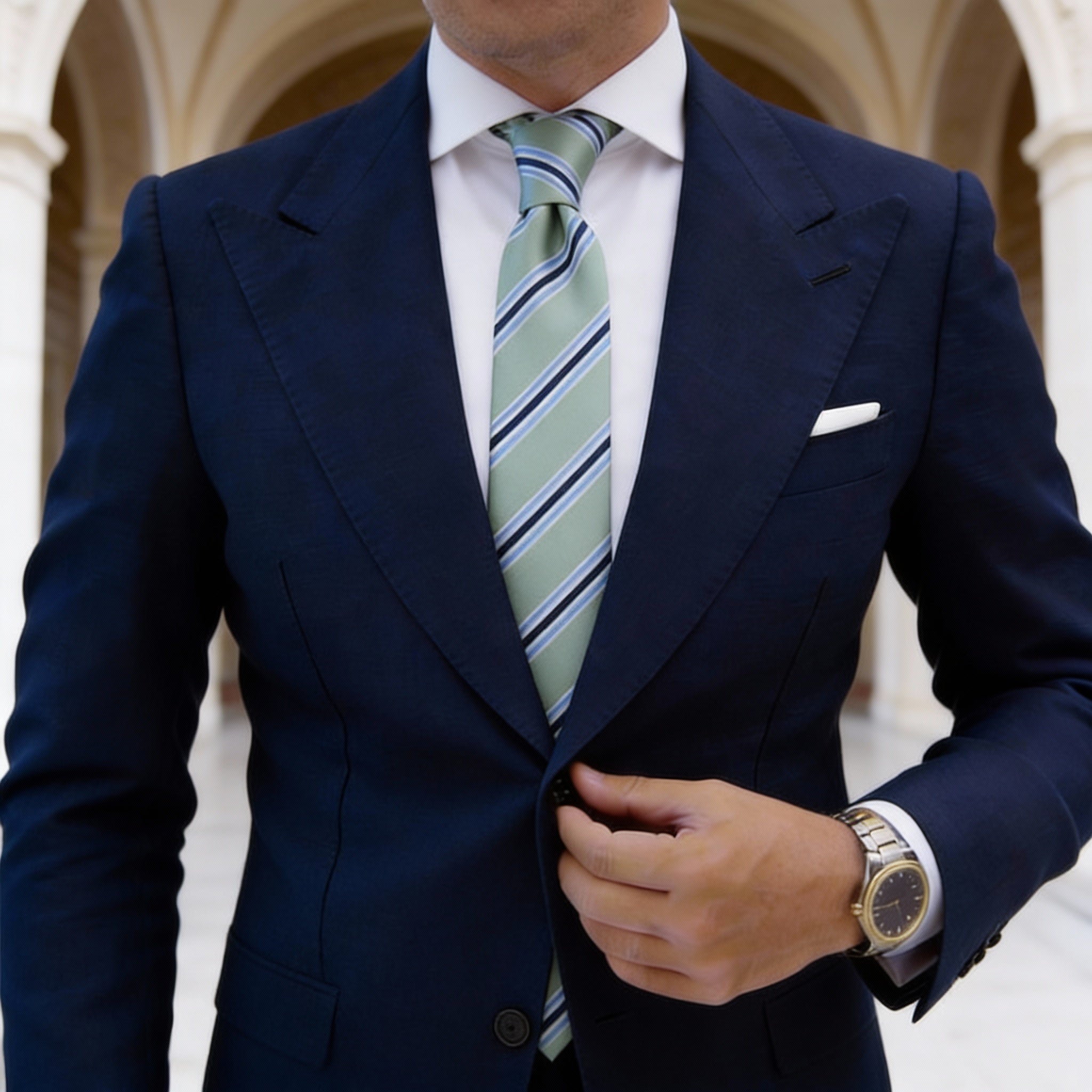 Light Green With Blue Stripe Necktie