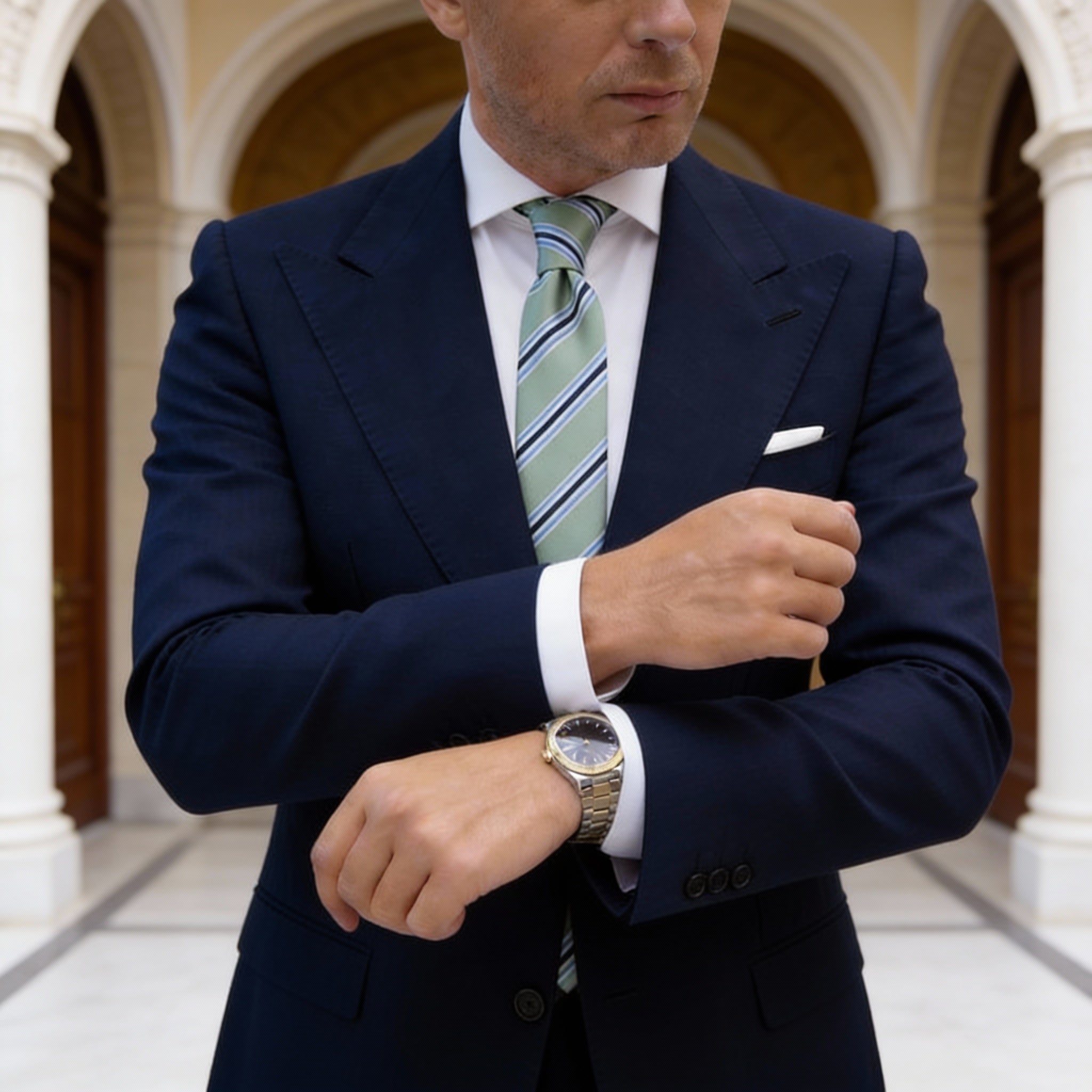 Light Green With Blue Stripe Necktie