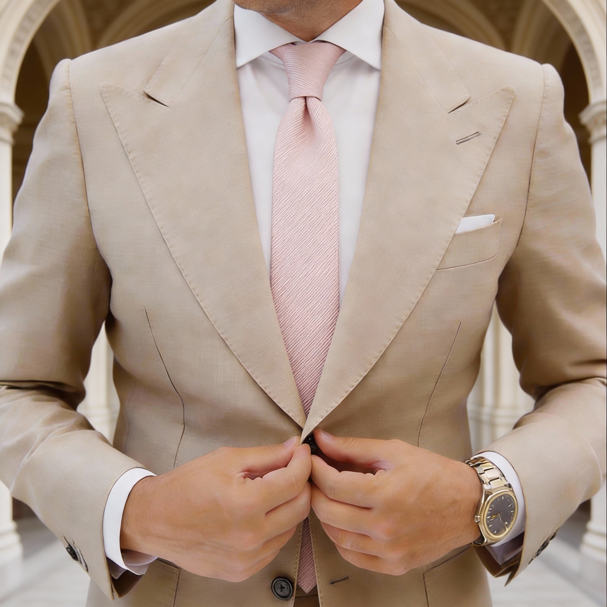 Pink With White Grid Necktie