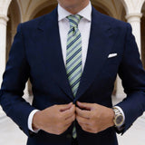 Light Green Necktie With Dark Blue White Stripe