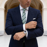 Light Green Necktie With Dark Blue White Stripe