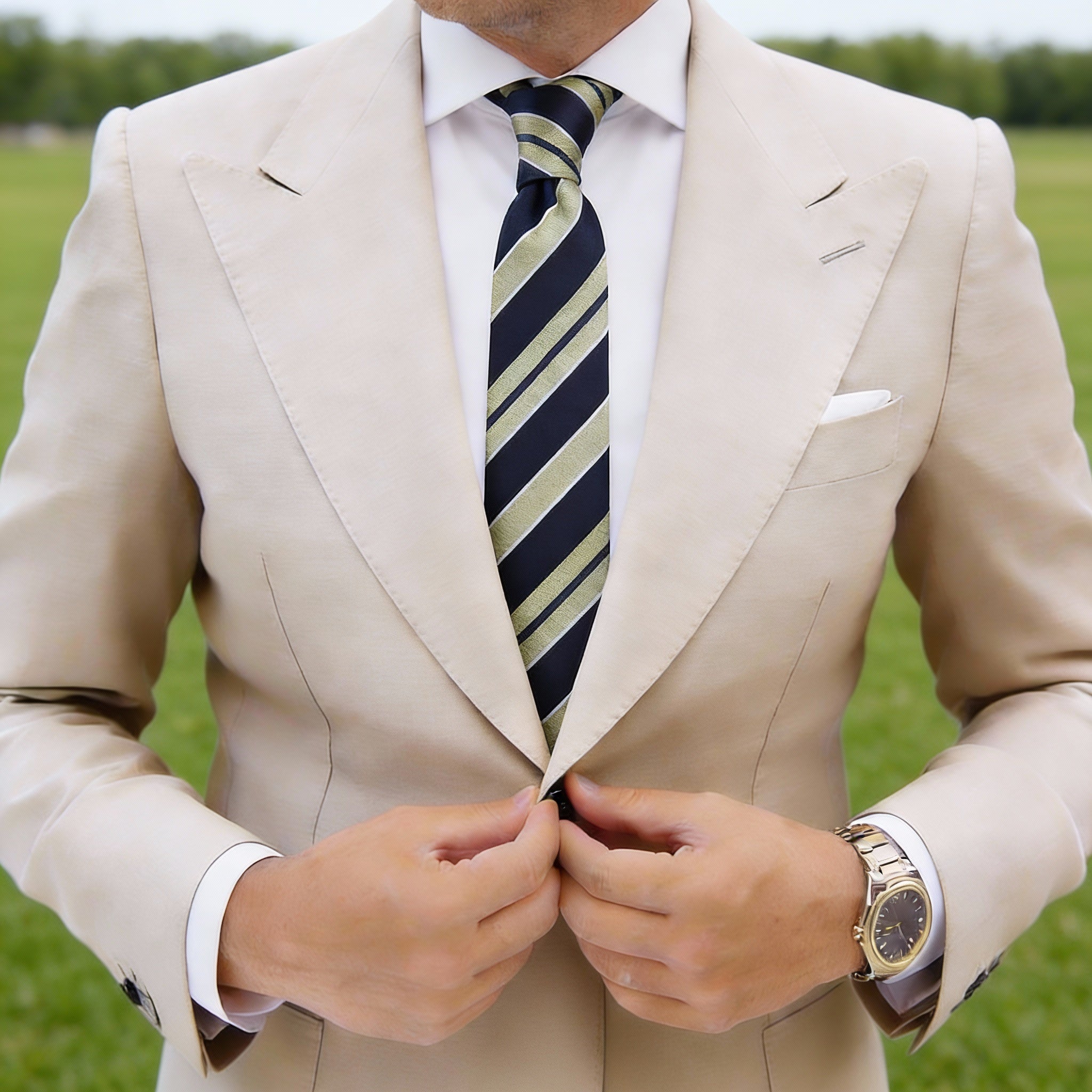 Navy Blue With Light Green Striped Necktie