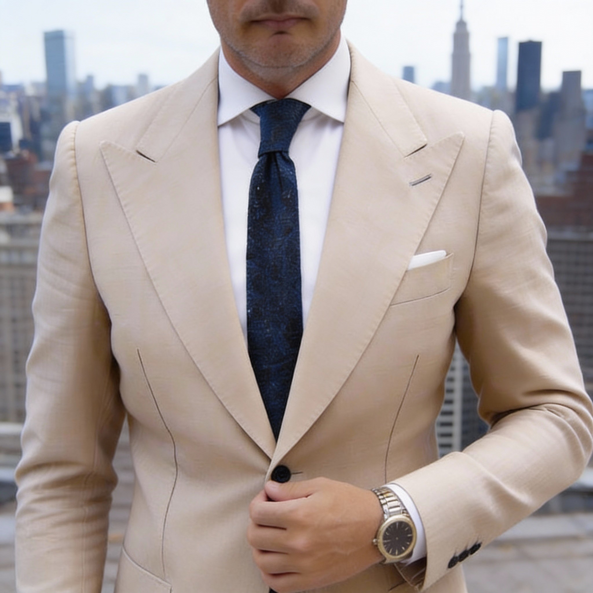 Blue With Light Blue Geometric Pattern Necktie