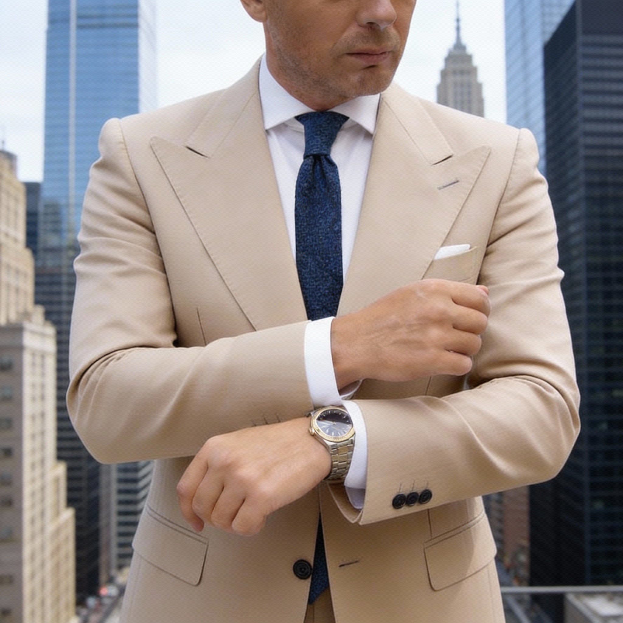 Blue With Light Blue Geometric Pattern Necktie