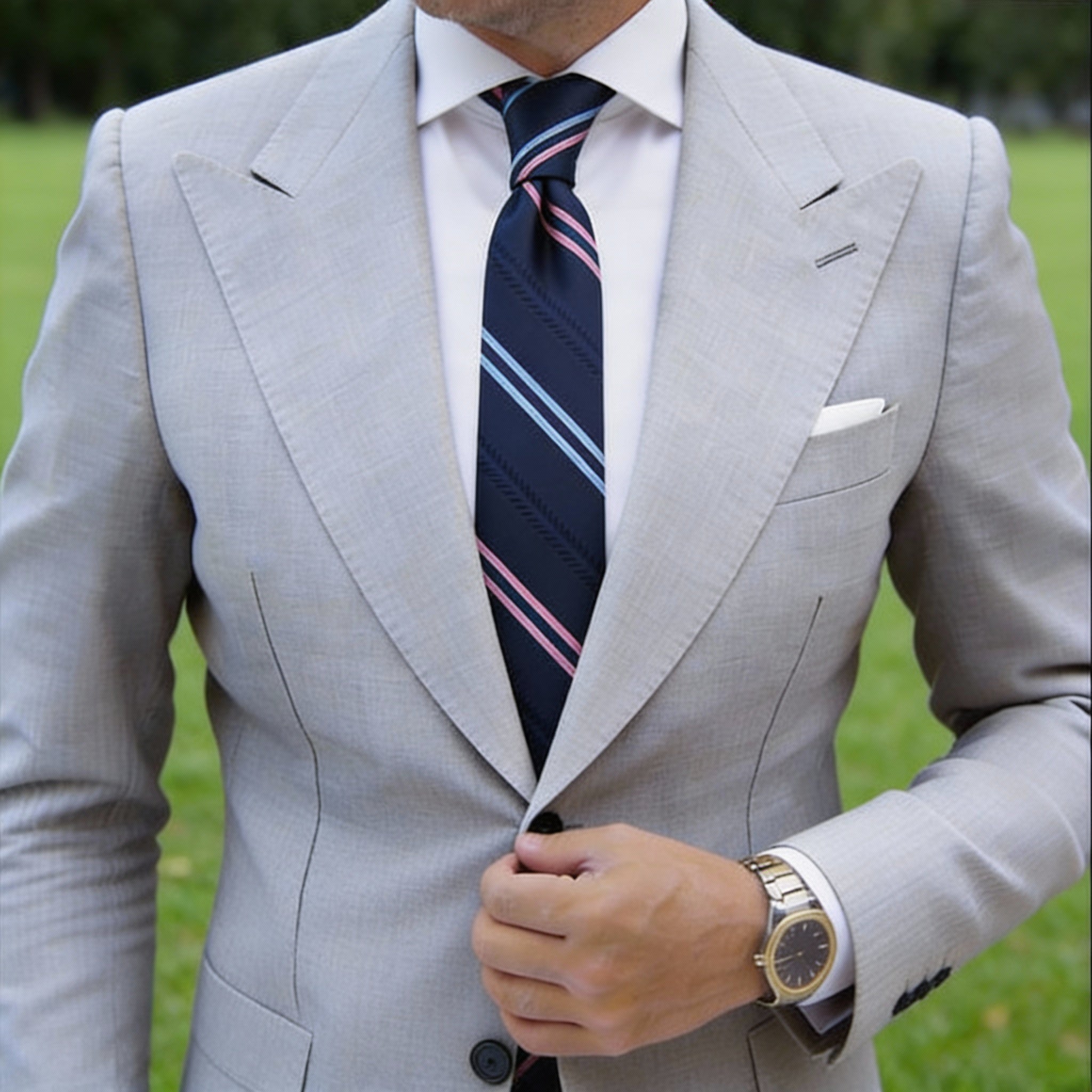 Navy Blue with Pink Light Blue Striped Necktie