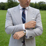 Navy Blue with Pink Light Blue Striped Necktie