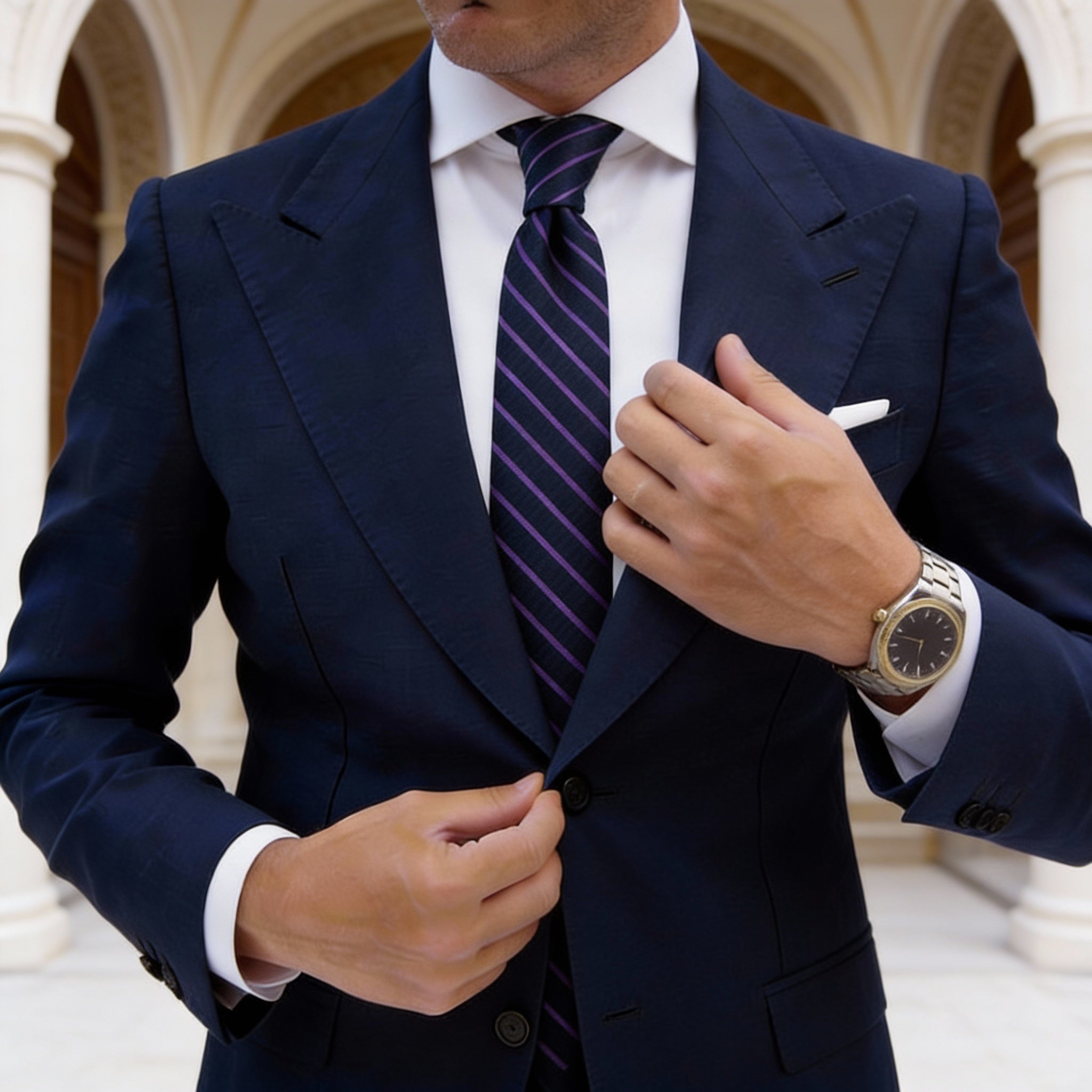 Navy Blue With Purple Striped Necktie