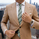 Light Green With White Navy Blue Stripes Necktie