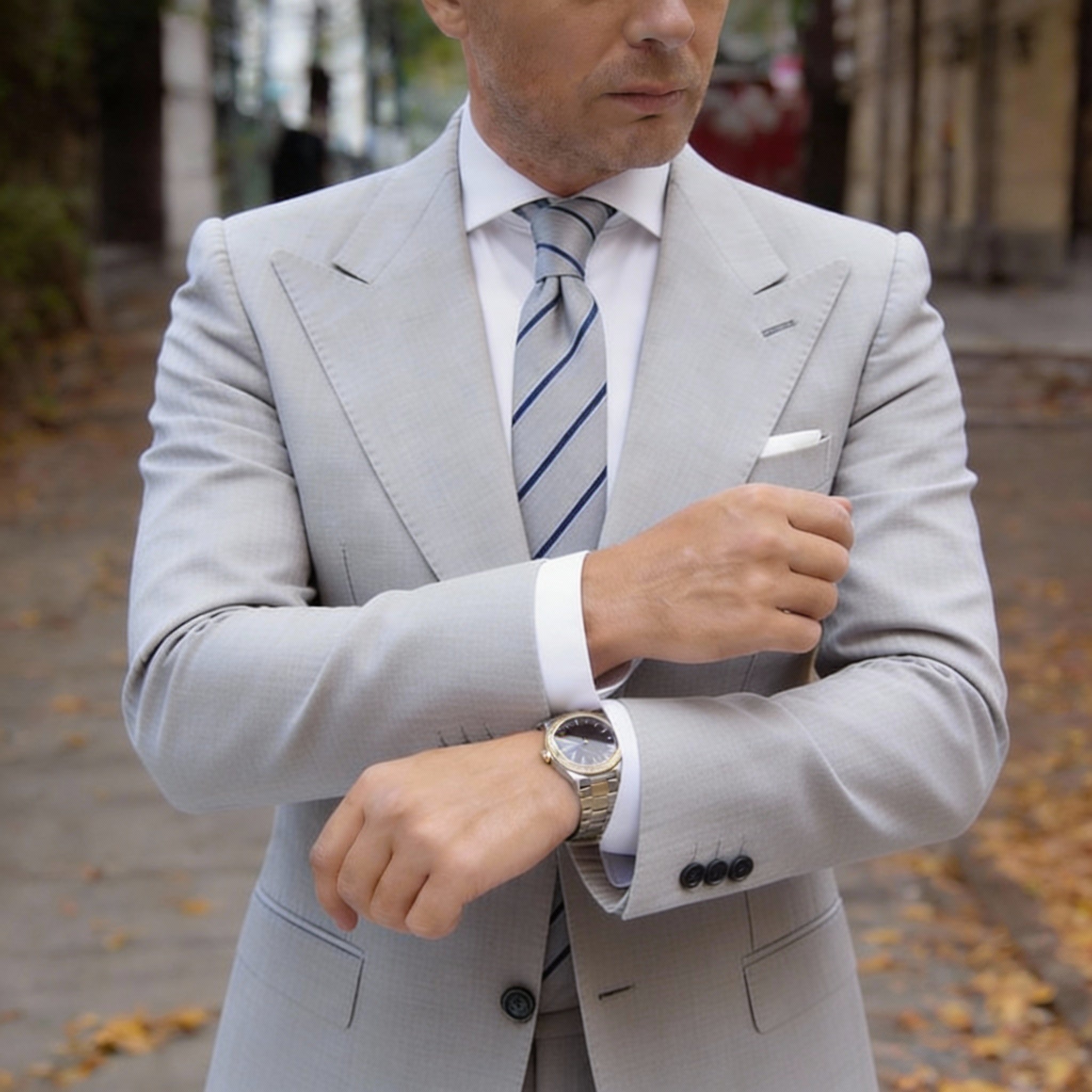 Dark Blue With White Dotted Diagonal Stripes Necktie
