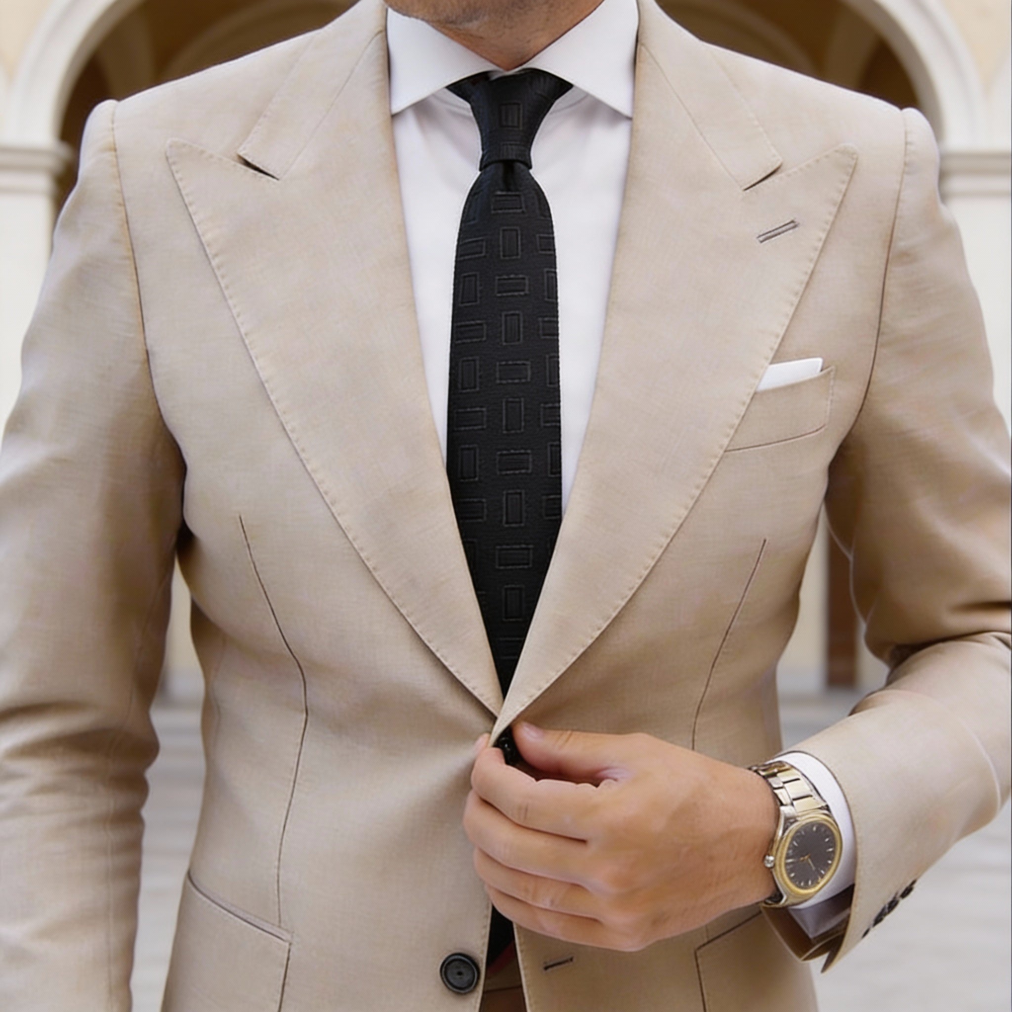 Black With Black Rectangular Motifs Necktie