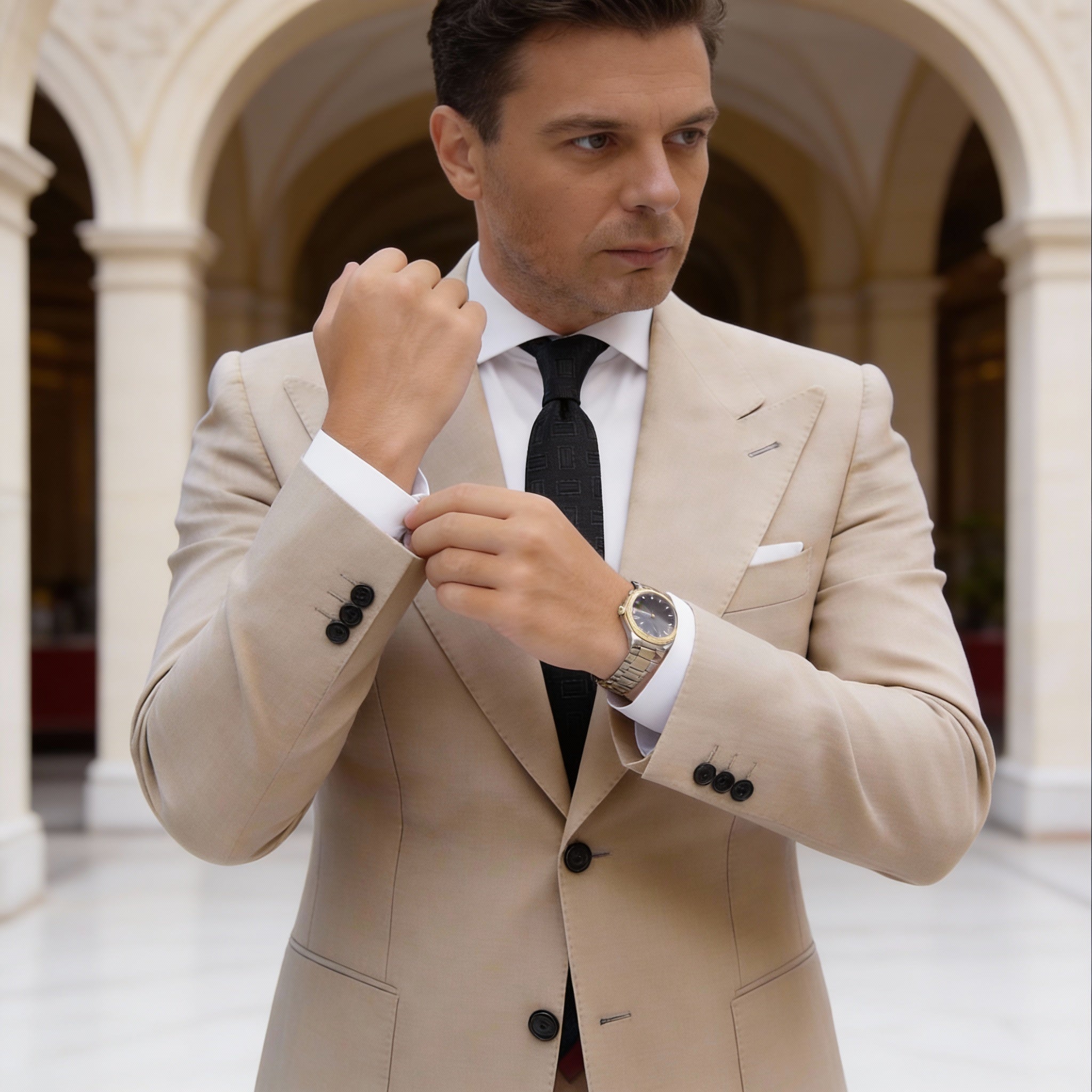 Black With Black Rectangular Motifs Necktie