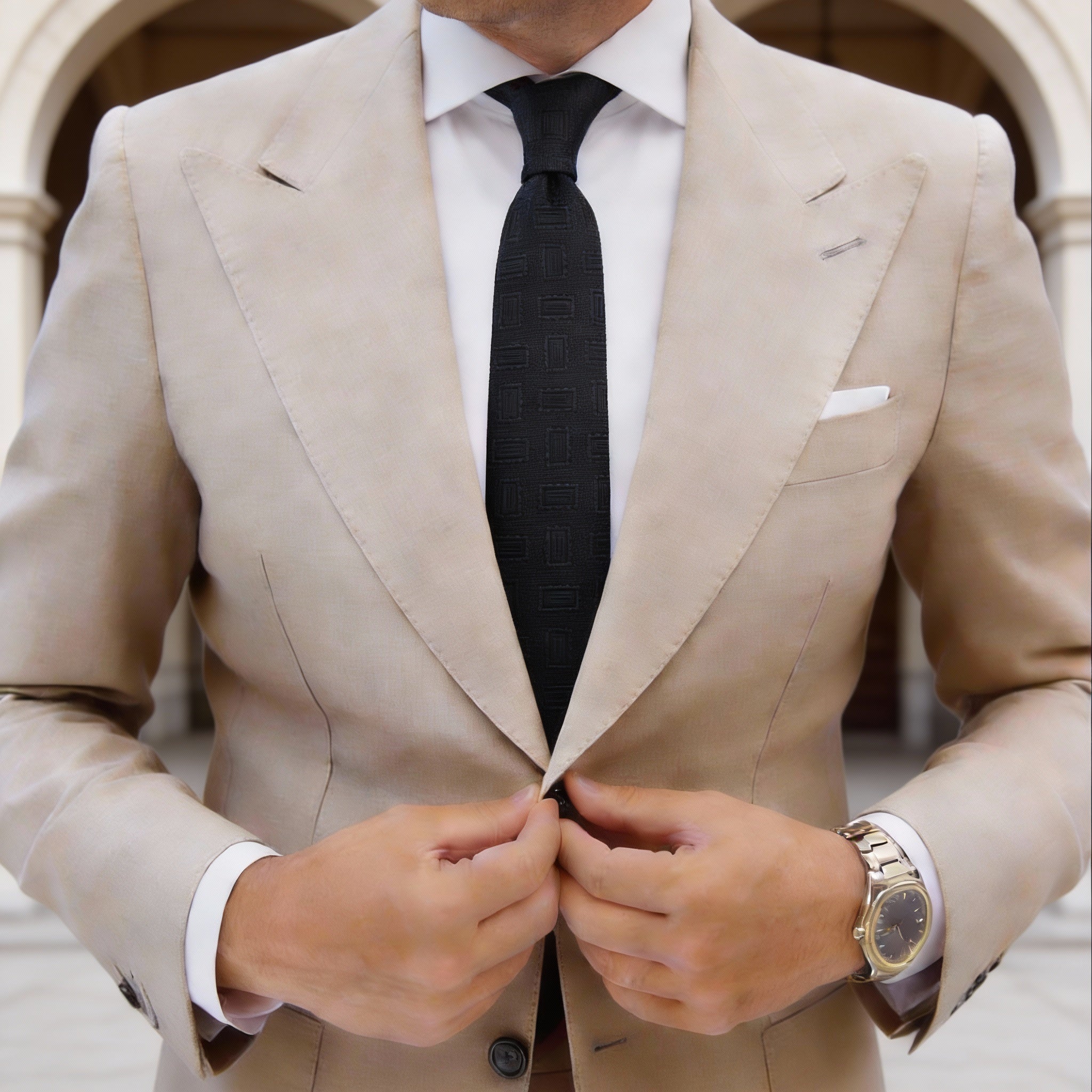 Black With Black Rectangular Motifs Necktie