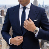 Dark Blue Necktie With Dark Rectangular Pattern