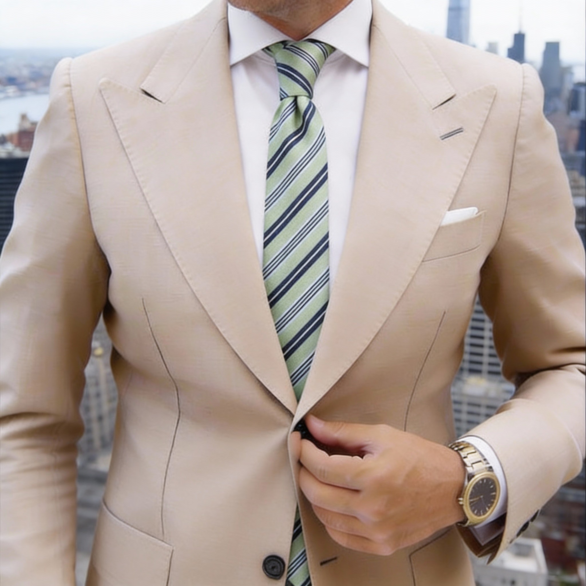 Light Green with Dark Blue Stripes Necktie