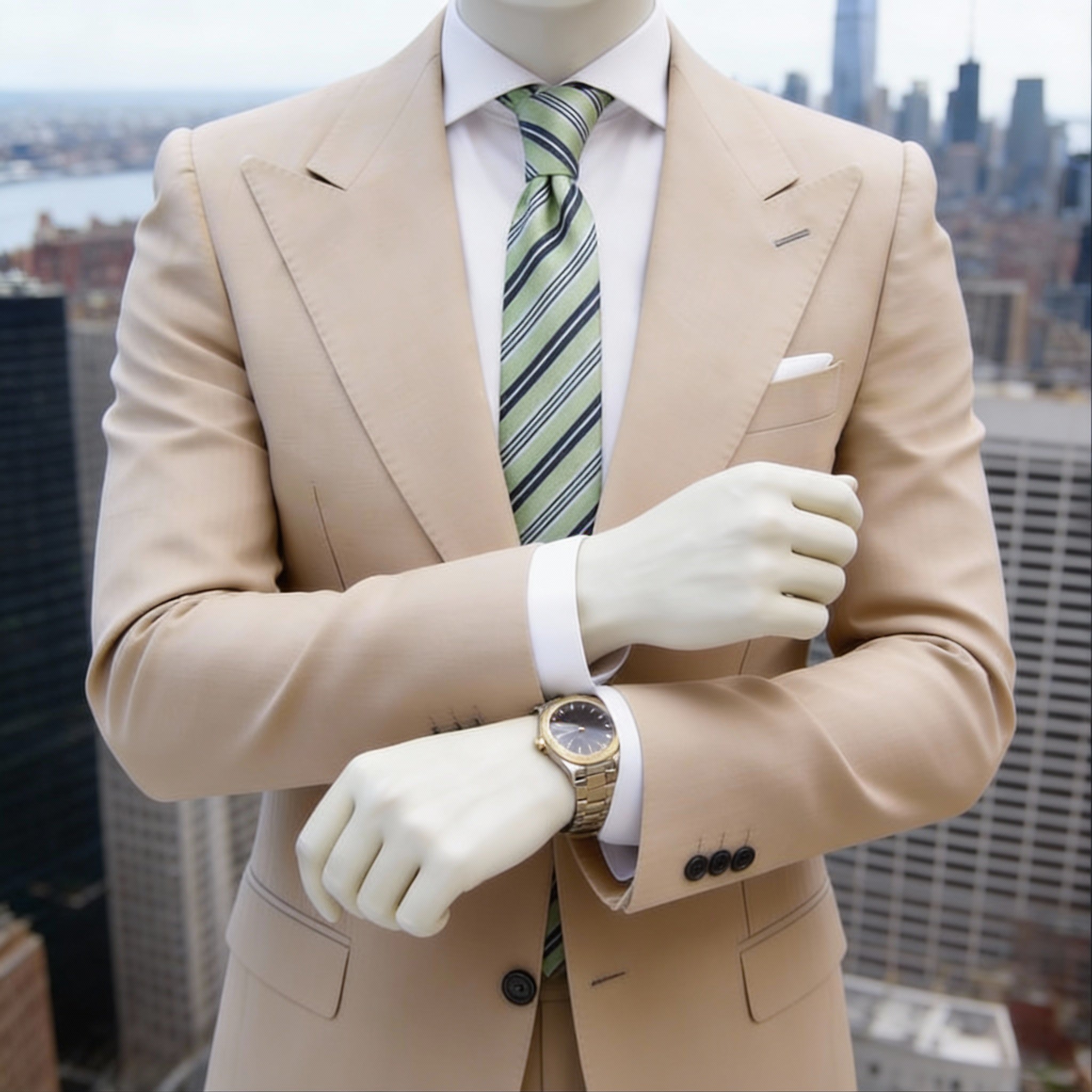 Light Green with Dark Blue Stripes Necktie