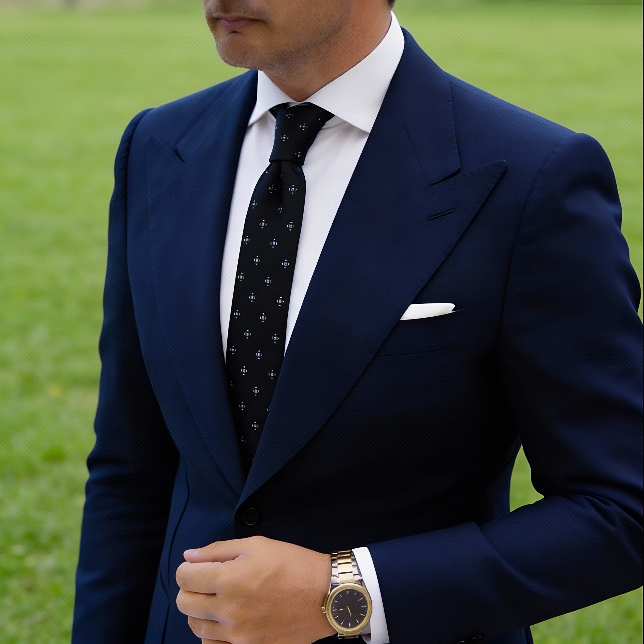 Black With Silver Small Floral Necktie