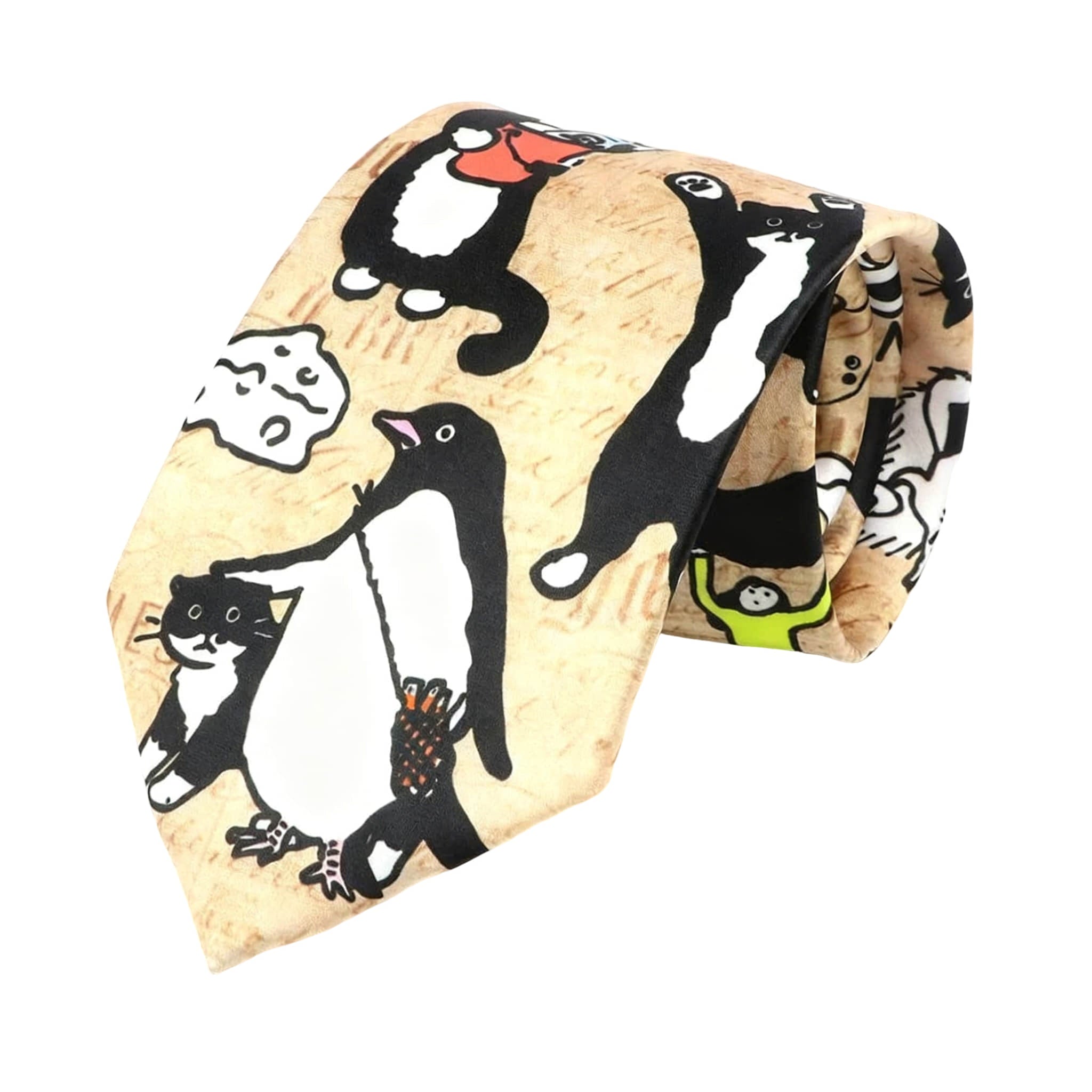 Beige Black Cartoon Necktie