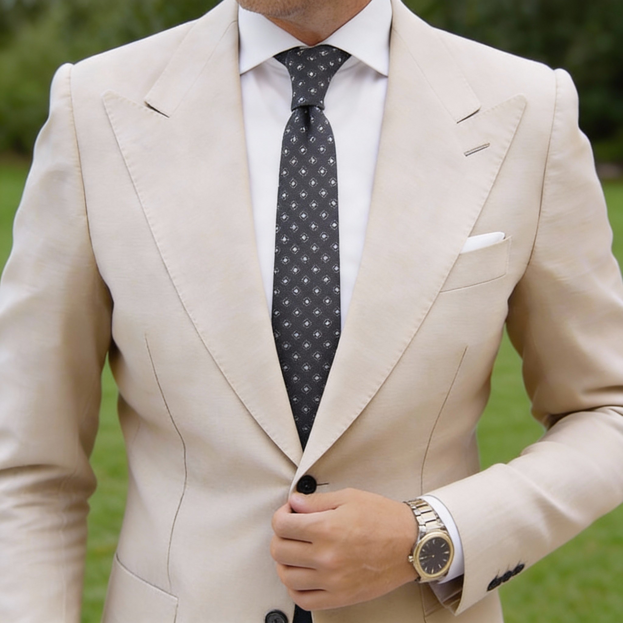 Dark Gray Necktie With Small White Squares