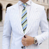 White With Blue Green Stripe Necktie
