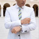 White With Blue Green Stripe Necktie