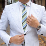 White With Blue Green Stripe Necktie