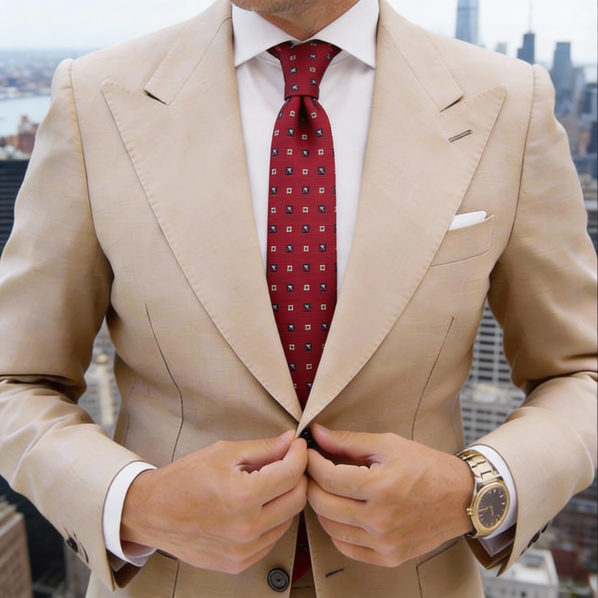 Red with Blue Diamonds White Dots Necktie
