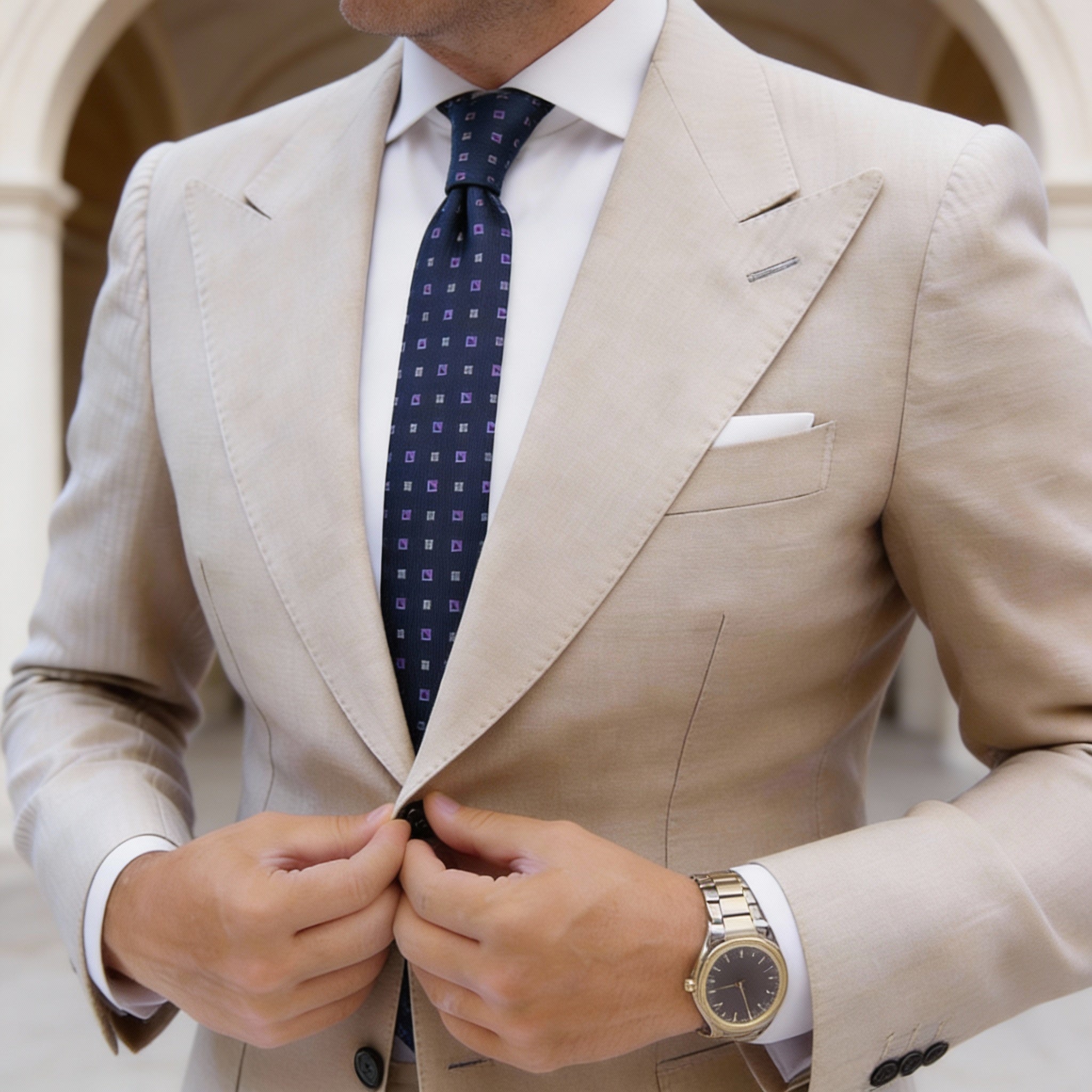 Dark Blue With Blue White Patterns Necktie