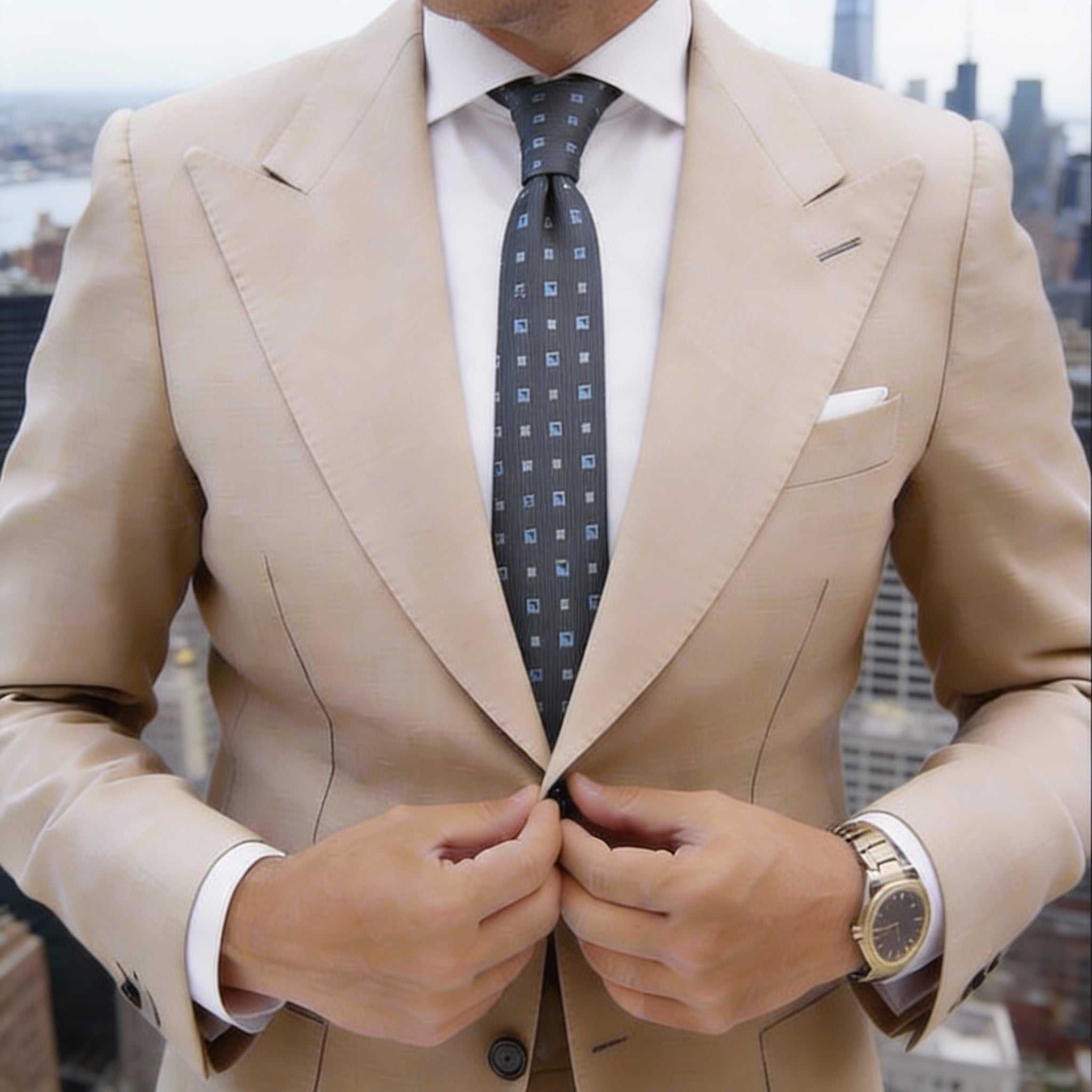 Dark Blue With Light Blue Square Necktie