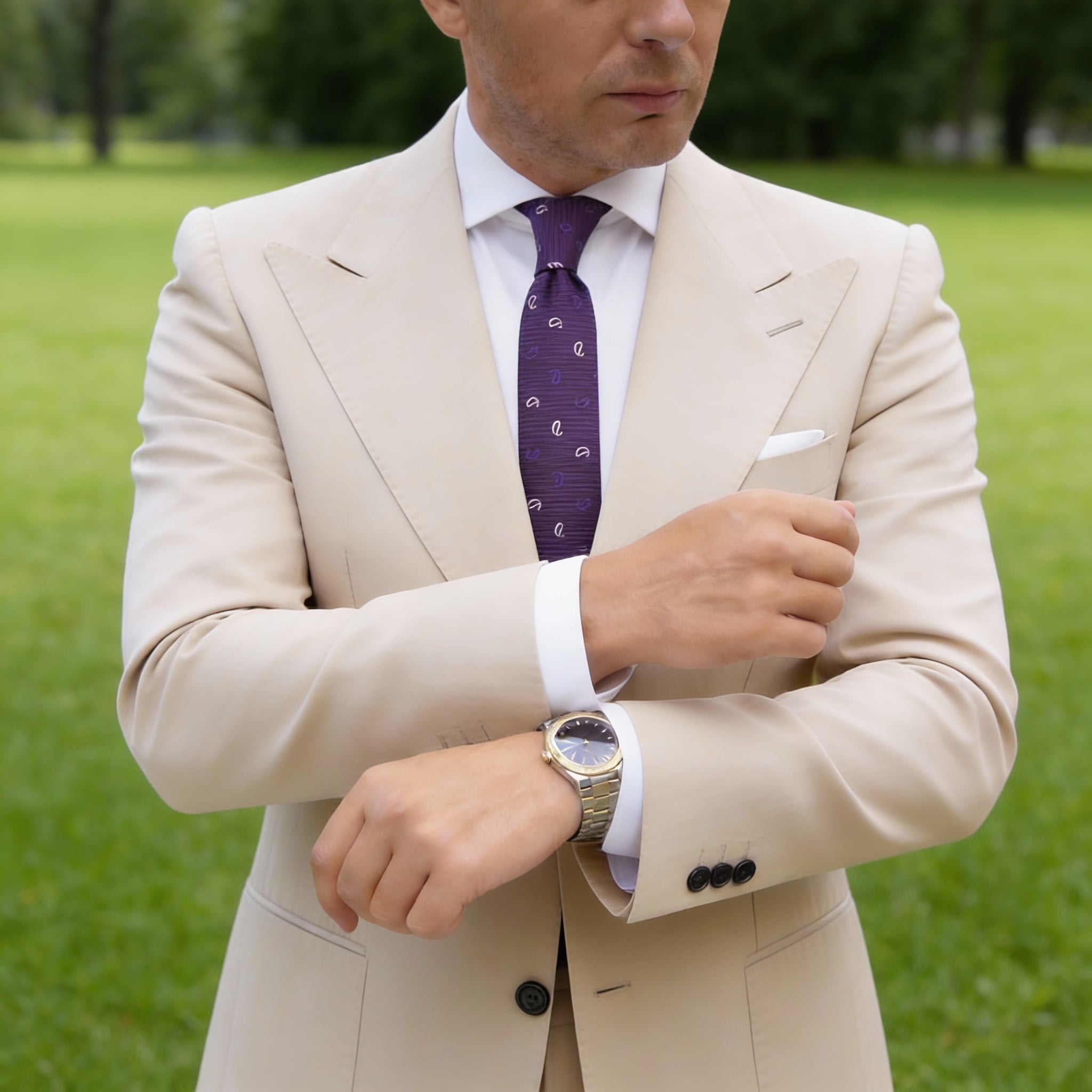 Purple Necktie with White and Purple Hooks