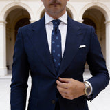 Navy Blue With Light Blue Flower Necktie