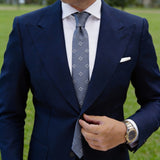 Gray With White Small Floral Necktie