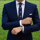 Navy Blue Necktie With Green&Pink Seahorses