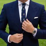 Navy Blue Necktie With Green&Pink Seahorses