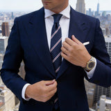 Navy Blue With White And Red Striped Necktie