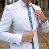 Light Blue Necktie With Dark Blue Floral Pattern